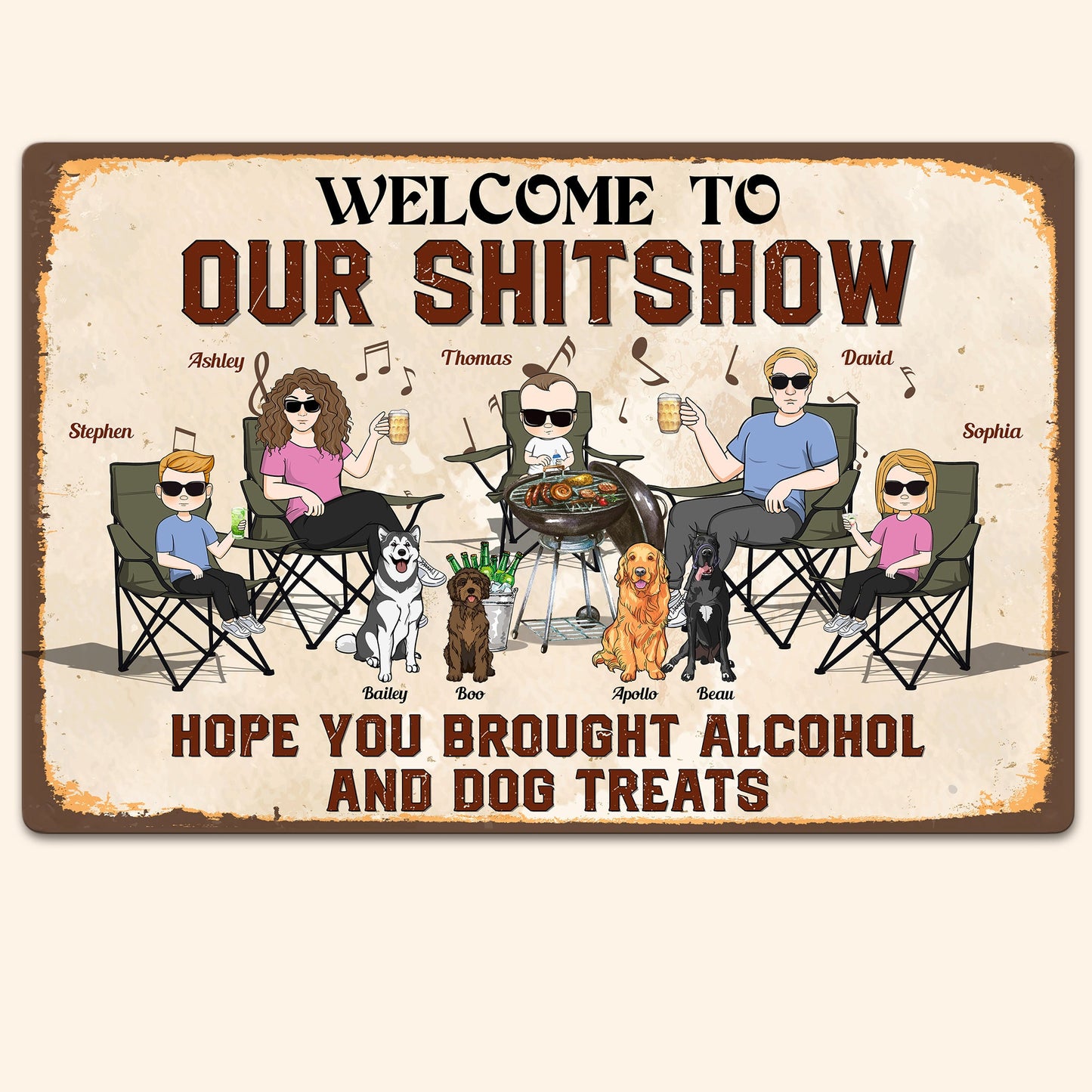 Our Shitshow Alcohol And Dog Treats - Personalized Metal Sign