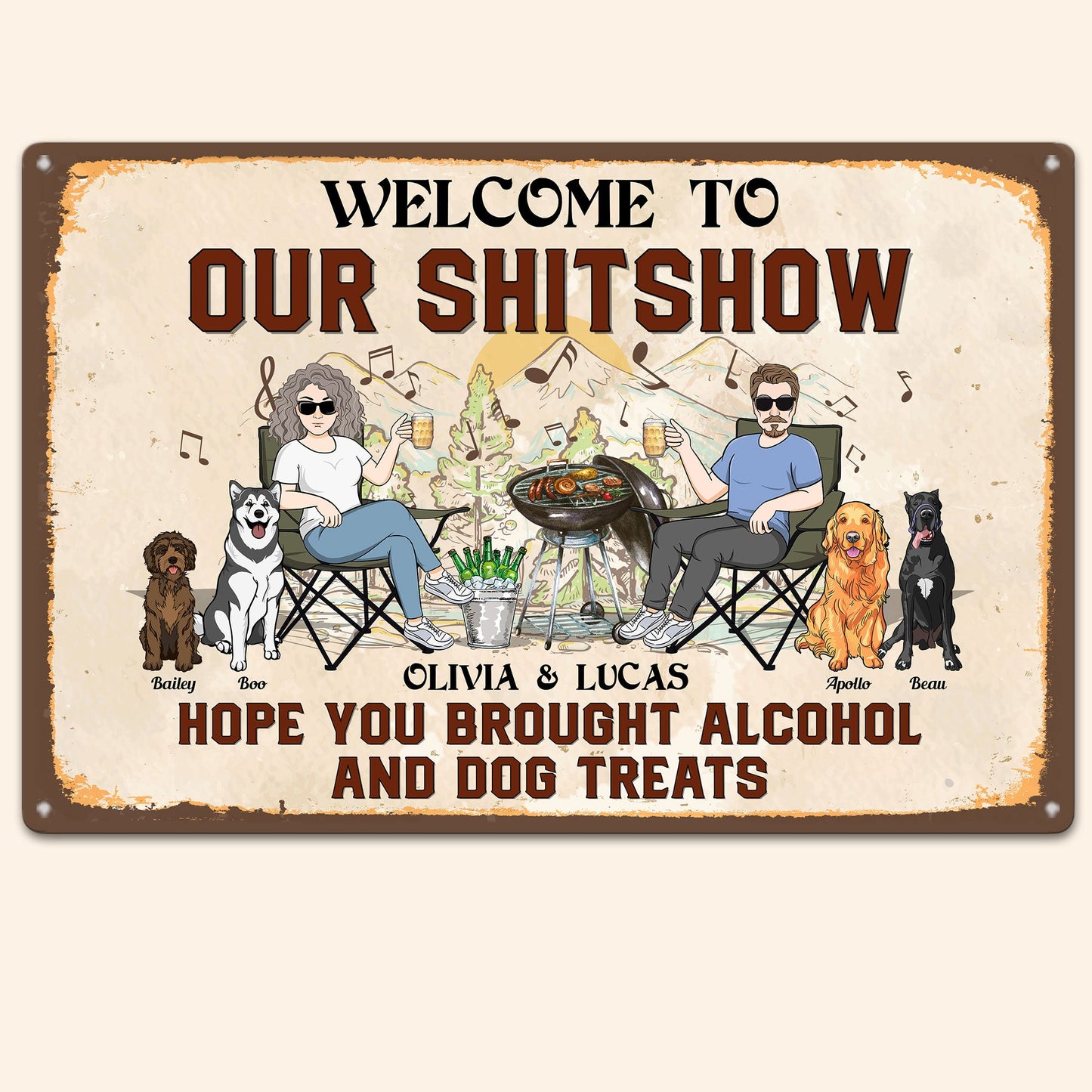 Our Shitshow Alcohol And Dog Treats Ver 2 - Personalized Metal Sign