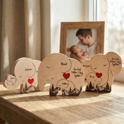 Our 1st Father's Day Together - Elephant Dad & Baby - Forest Style - Personalized Puzzle