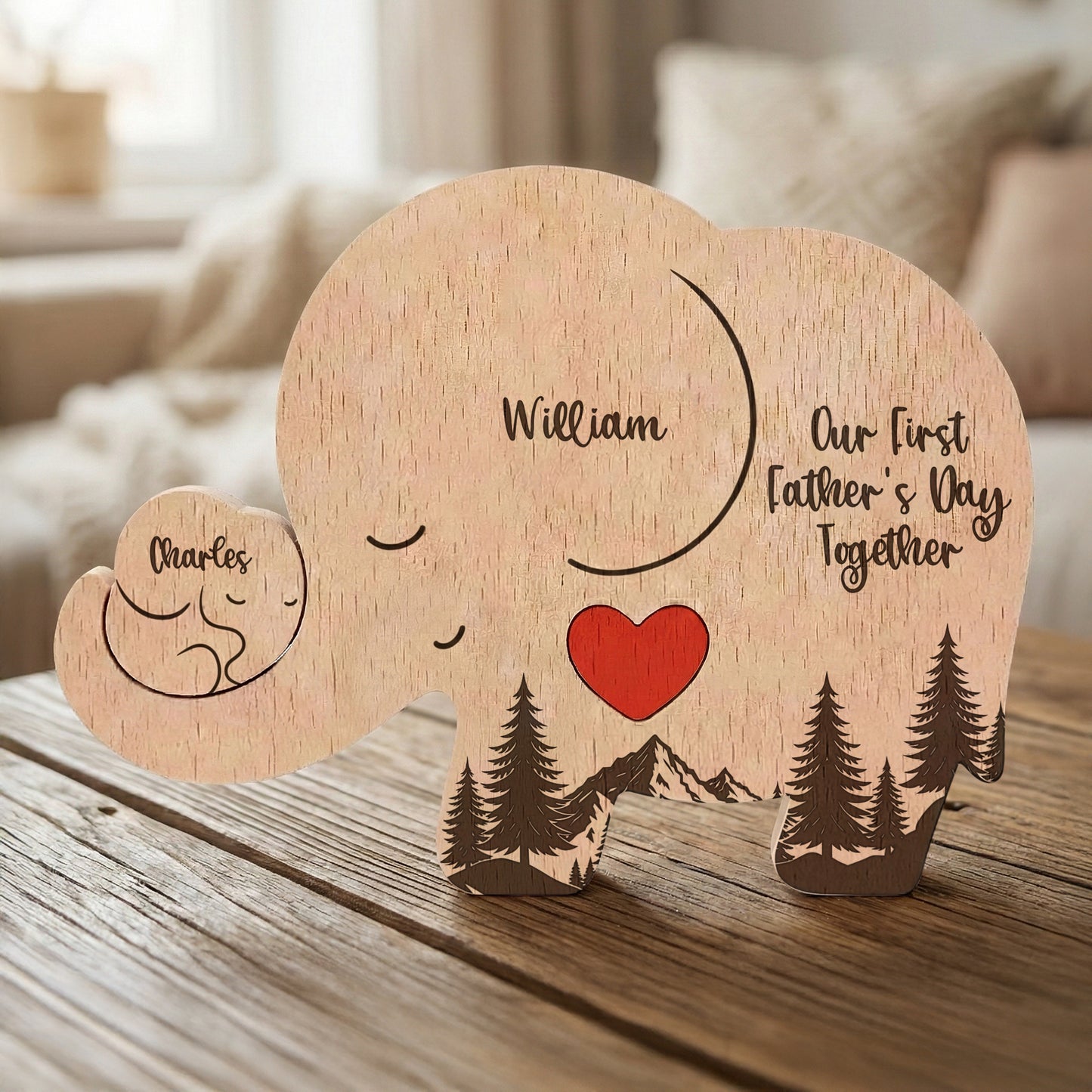 Our-1st-Father's-Day-Together-Elephant-Dad-&-Baby-Forest-Style-Personalized-Puzzle-1