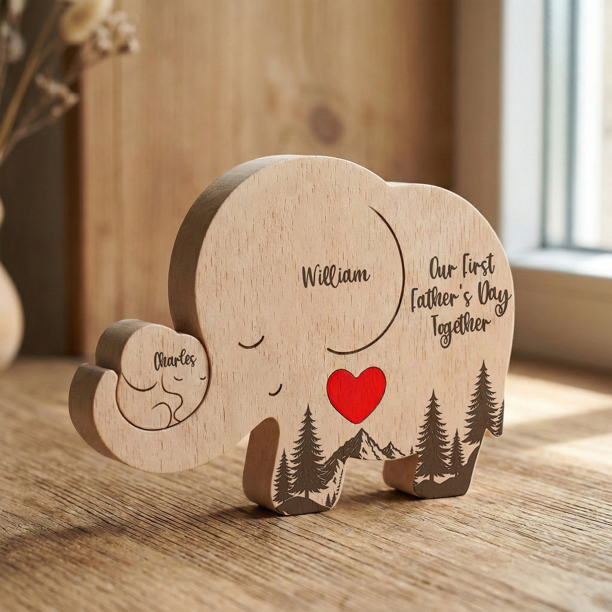 Our-1st-Father's-Day-Together-Elephant-Dad-&-Baby-Forest-Style-Personalized-Puzzle-2