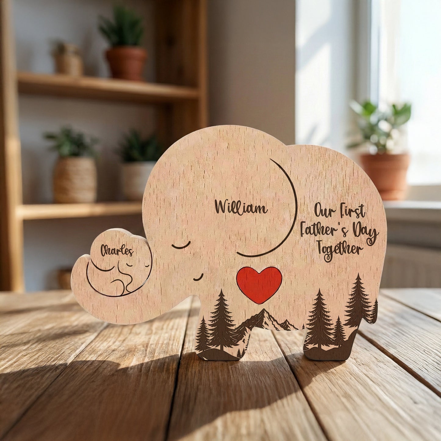 Our-1st-Father's-Day-Together-Elephant-Dad-&-Baby-Forest-Style-Personalized-Puzzle-3