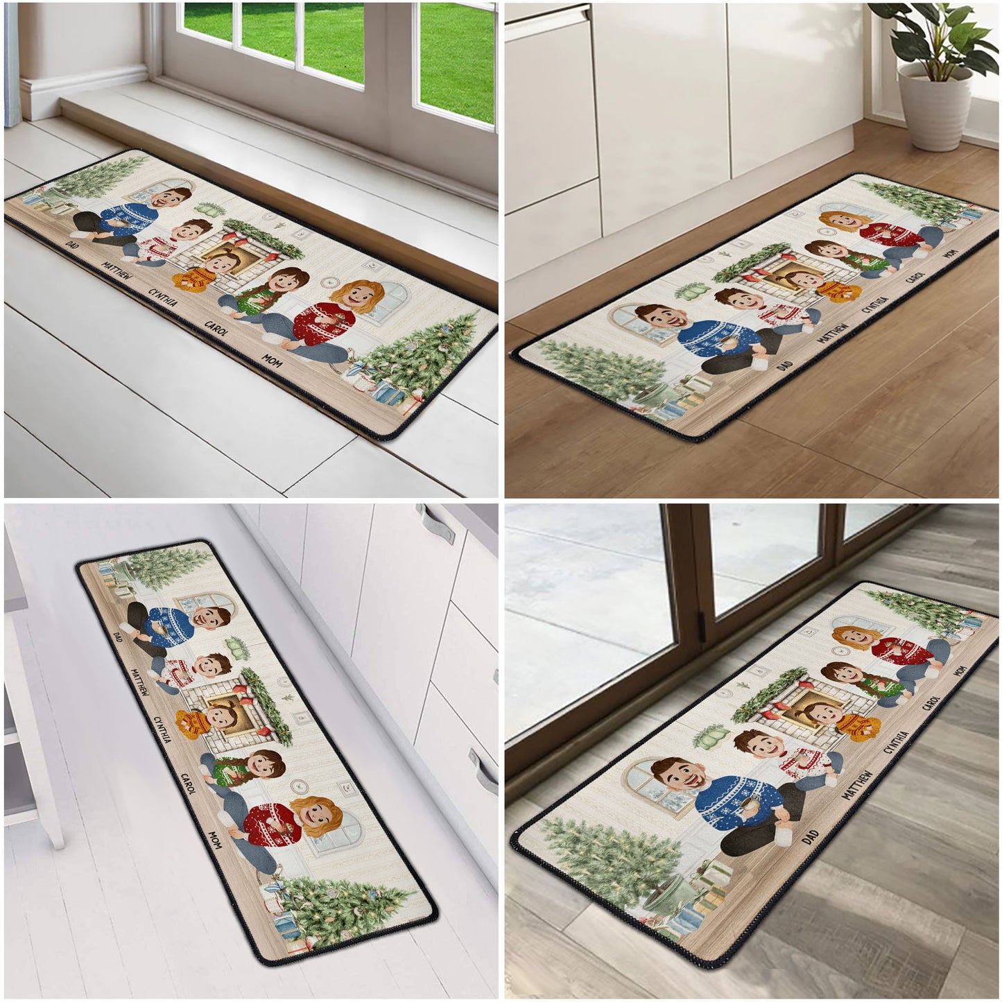 Our Christmas Family Sitting Vintage Style - Personalized Runner Rug