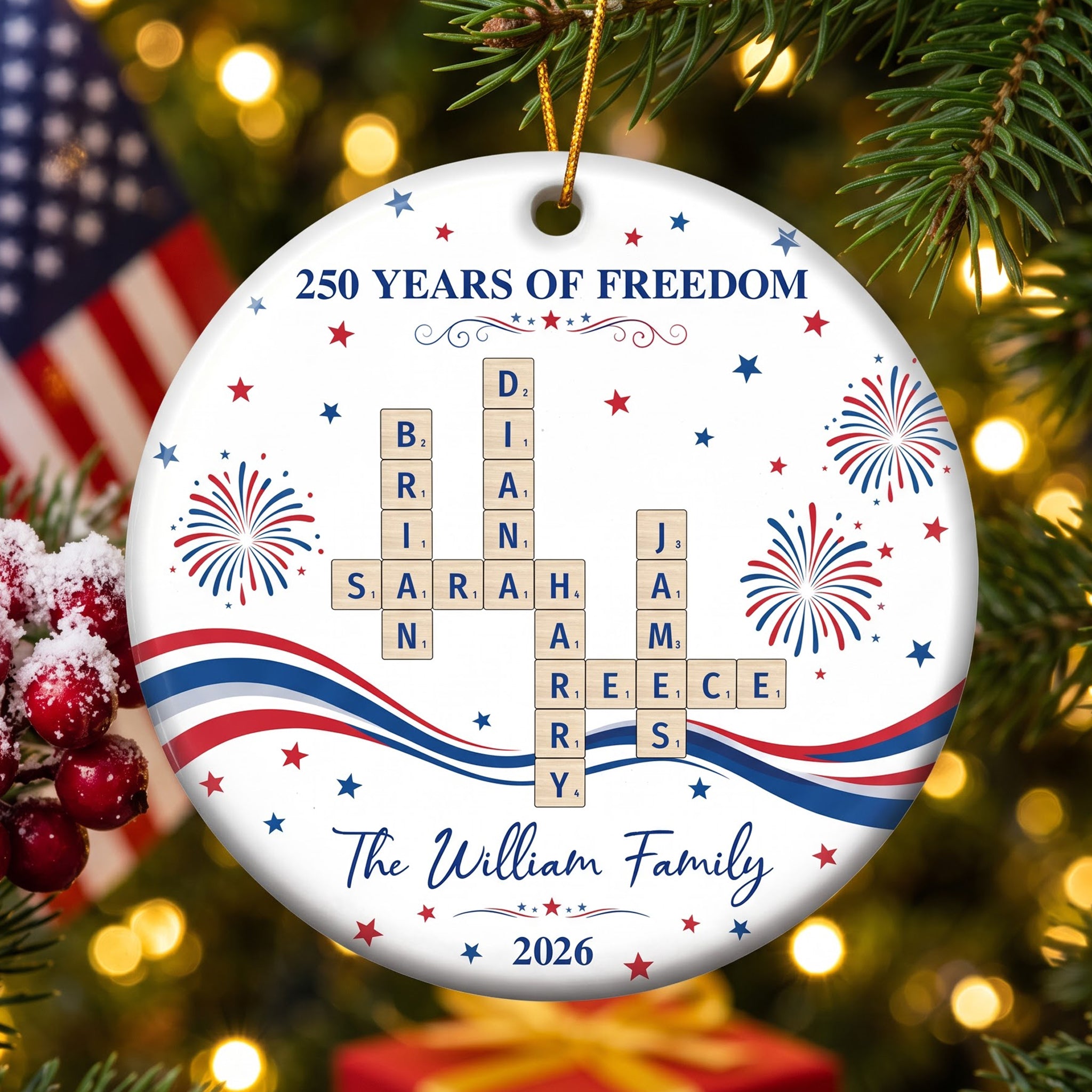 Our-Family-Scrabble-America-250Th-Gifts-For-Mom,-Dad,-Family--Personalized-Ornament0
