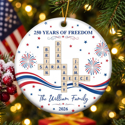Our Family Scrabble America 250Th Gifts For Mom, Dad, Family - Personalized Ornament
