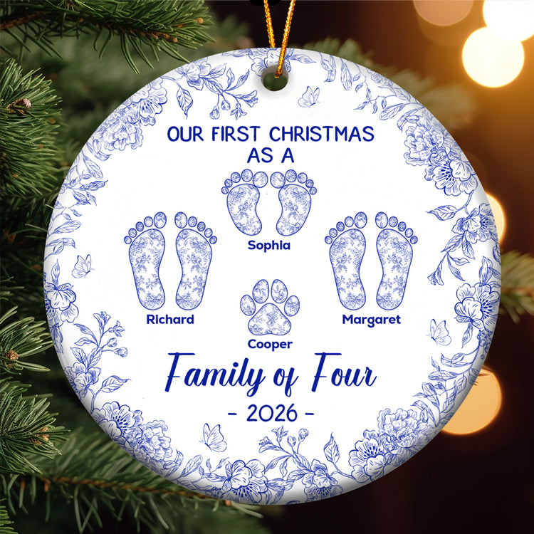 Our-First-Christmas-As-A-Family-Of-Three,-Four-Personalized-Ceramic-Ornament-1