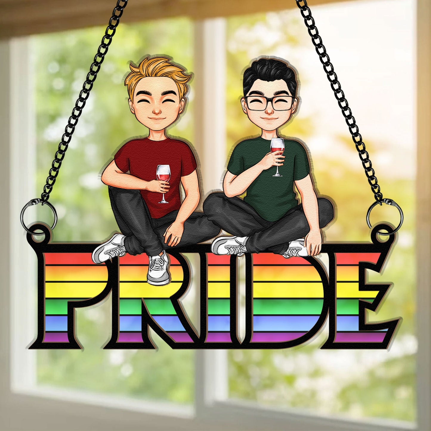 PRIDE Love Is Love - Personalized Window Hanging Suncatcher Ornament