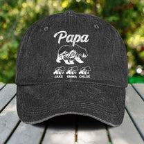 Papa Bear And His Cubs - Personalized Distressed Denim Cap