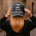 Papa Bear And His Cubs - Personalized Distressed Denim Cap