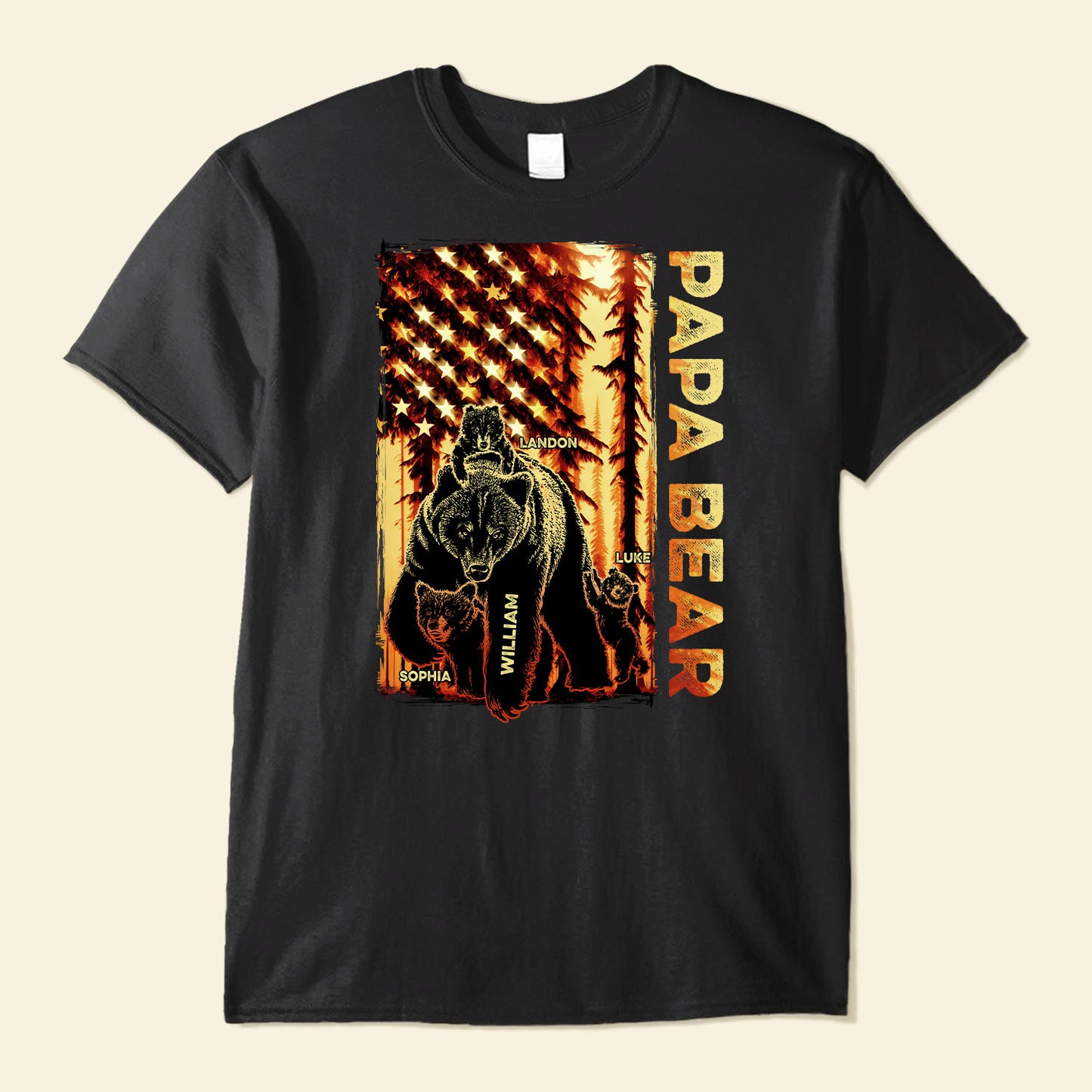Papa Bear Forest Us Flag - Personalized Shirt