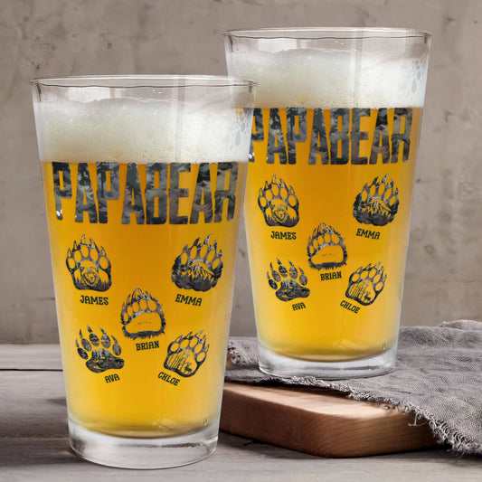 Papa Bear Paw Prints - Personalized Beer Glass