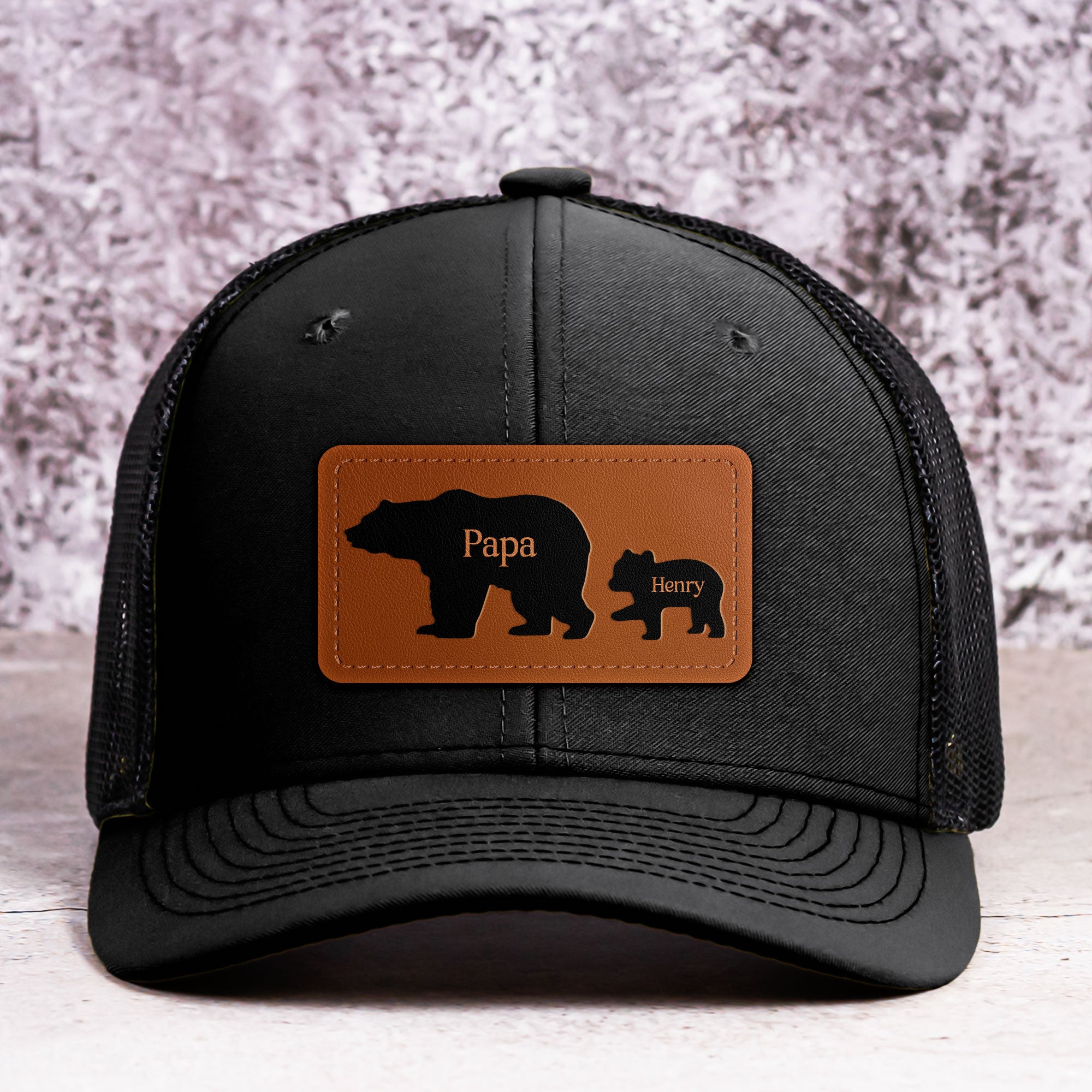 Papa Bear - Personalized Leather Patch Hat