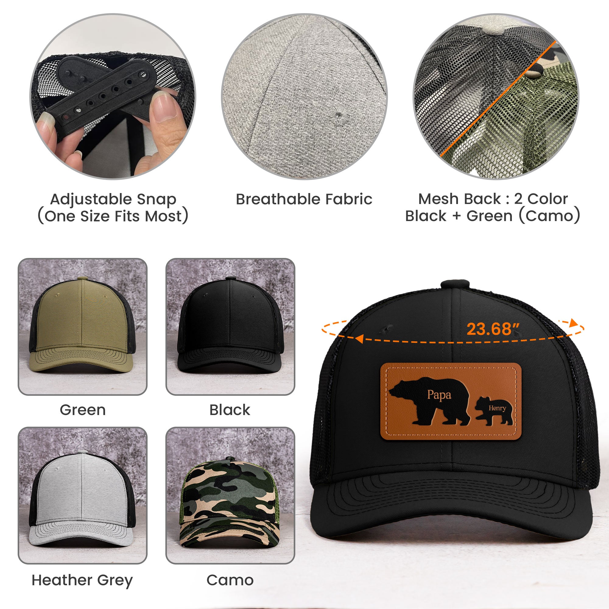 Papa Bear - Personalized Leather Patch Hat