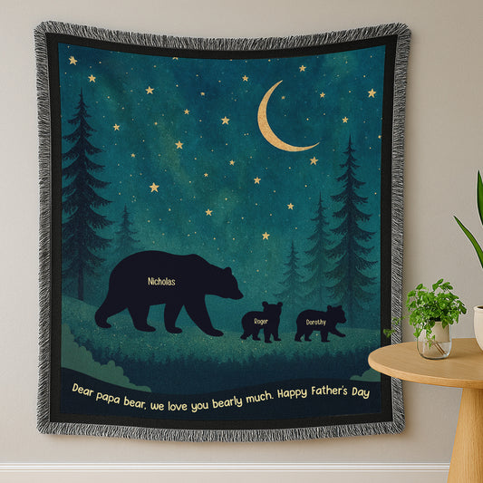 Papa Bear We Love You Bearly Much - Personalized Woven Blanket