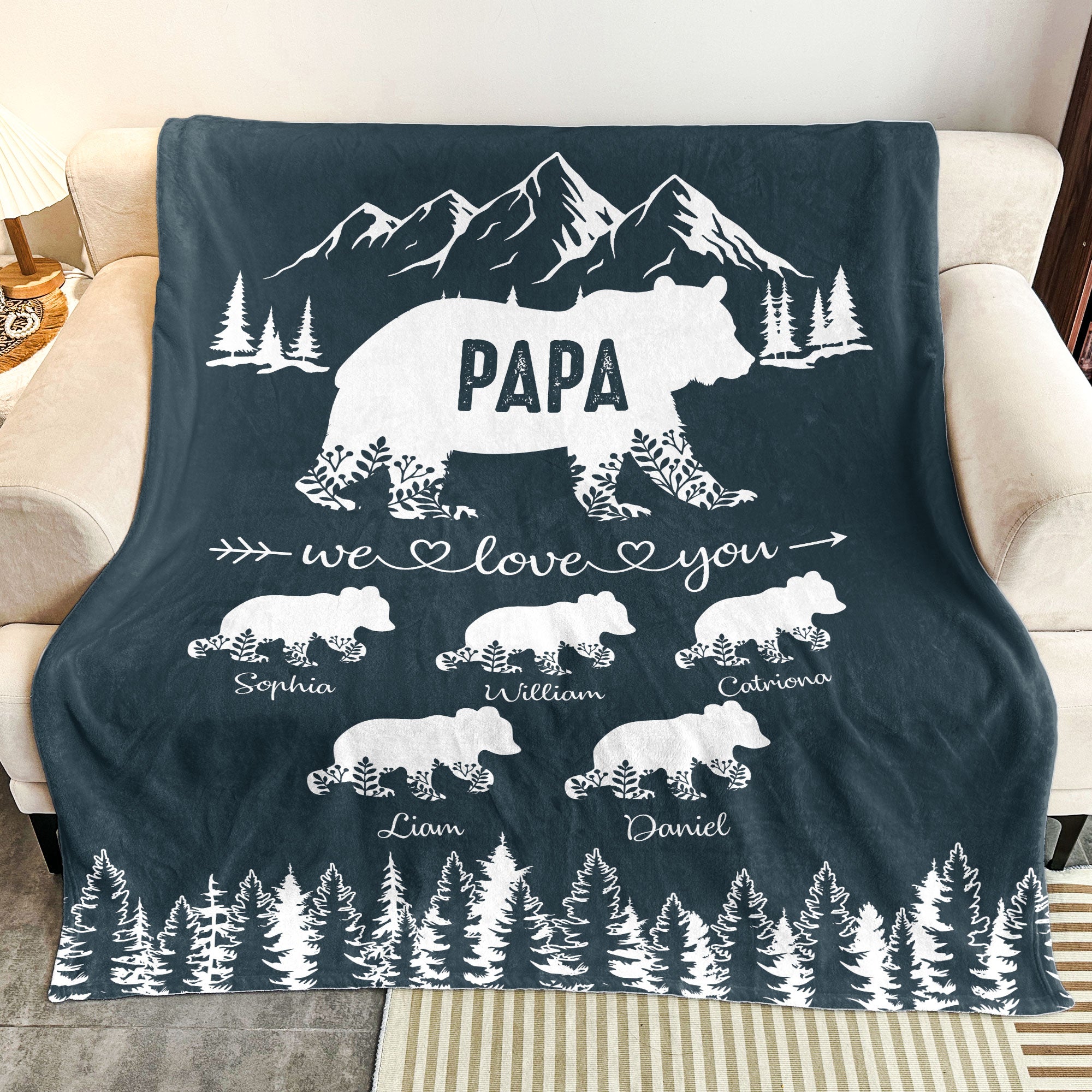 Papa Bear We Love You Gift For Dad, Grandpa - Personalized Blanket