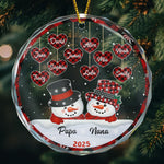 Papa Nana Snowman Christmas Grandparents - Personalized Glass Ornament