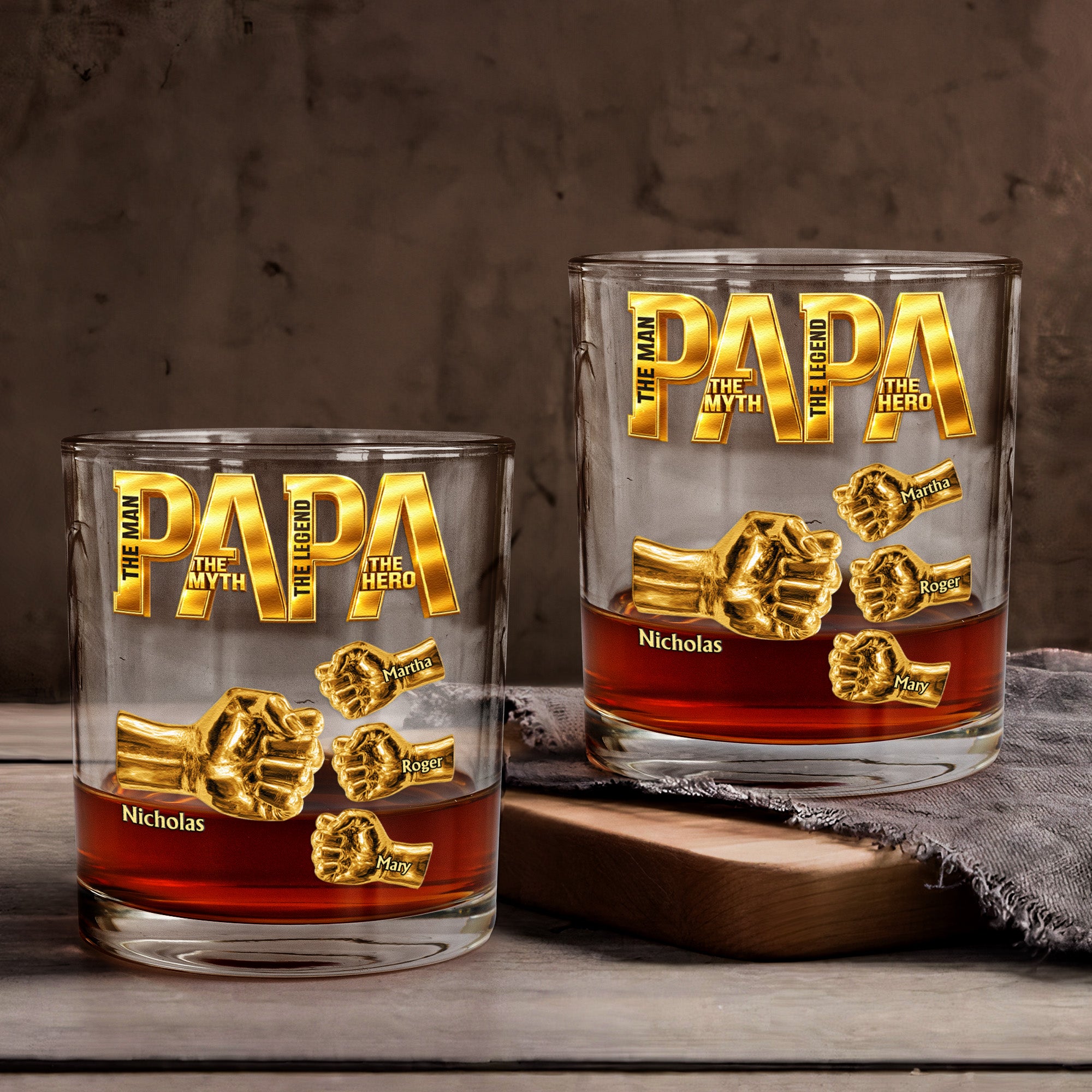 Papa-The-Man-The-Myth-The-Legend-Fist-Bumps-With-Kids'-Names-Personalized-Whiskey-Glass-2
