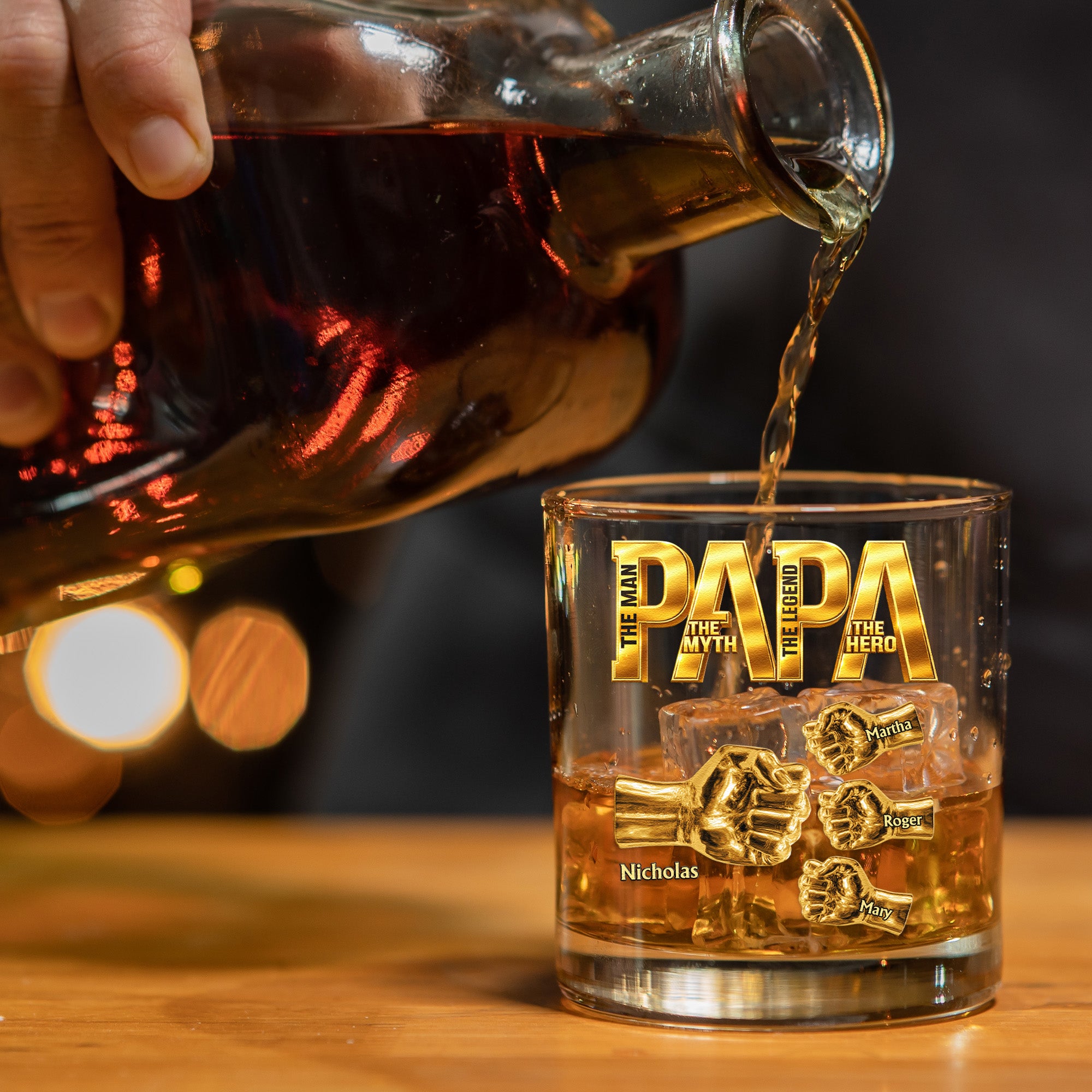 Papa-The-Man-The-Myth-The-Legend-Fist-Bumps-With-Kids'-Names-Personalized-Whiskey-Glass-3