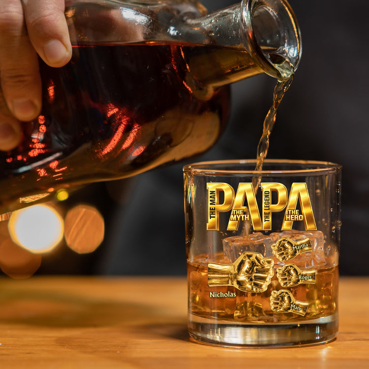 Papa-The-Man-The-Myth-The-Legend-Fist-Bumps-With-Kids'-Names-Personalized-Whiskey-Glass-3