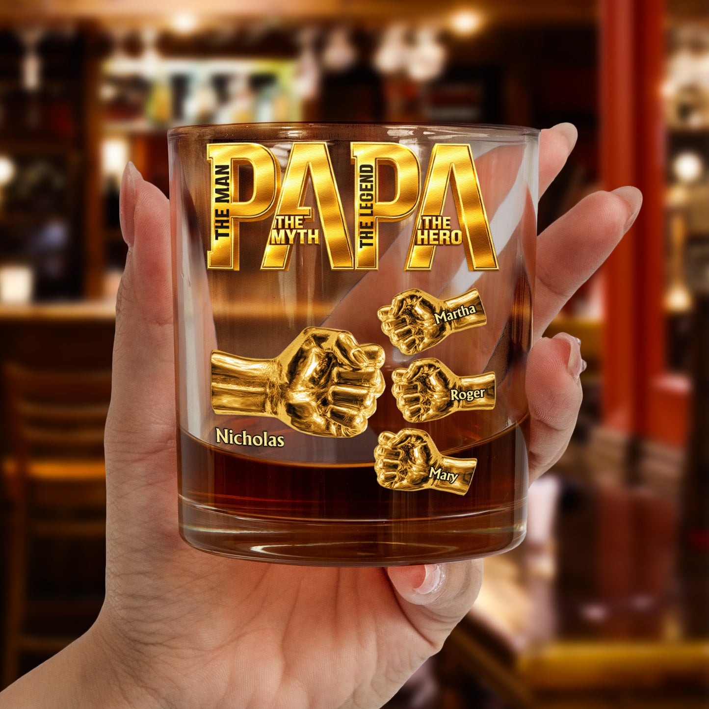 Papa-The-Man-The-Myth-The-Legend-Fist-Bumps-With-Kids'-Names-Personalized-Whiskey-Glass-4