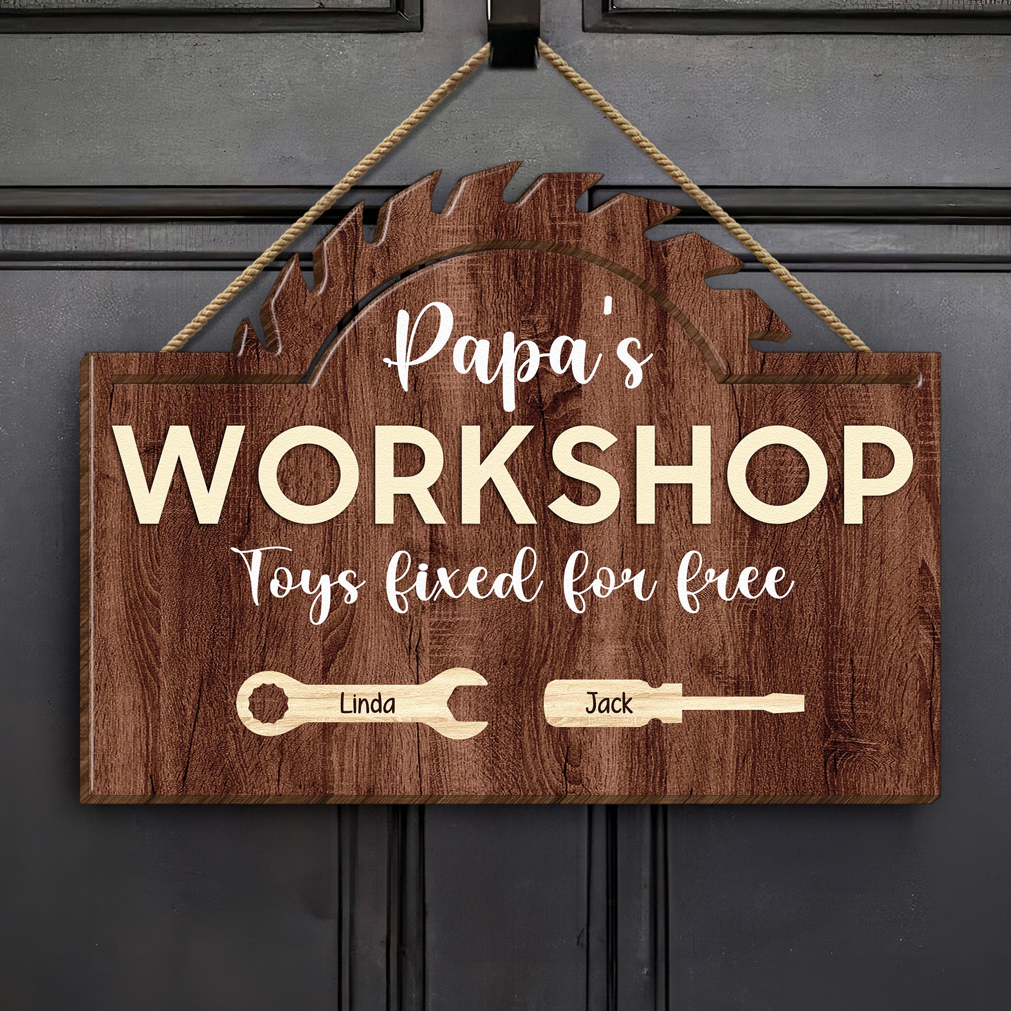 Papa's Workshop Toys Fixed For Free - Daddy, Grandpa Fixer - Personalized Wood Sign