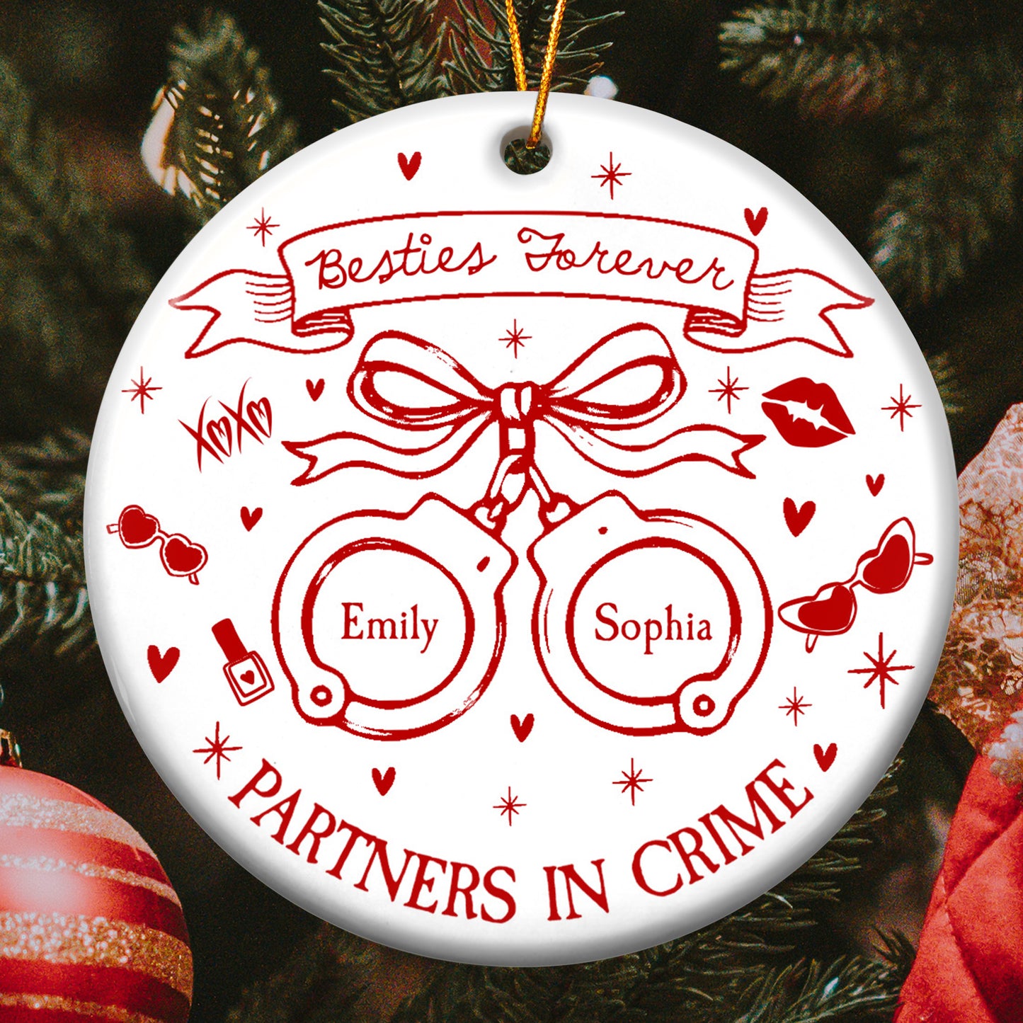 Partners In Crime Besties Forever Coquette Style - Personalized Ceramic Ornament