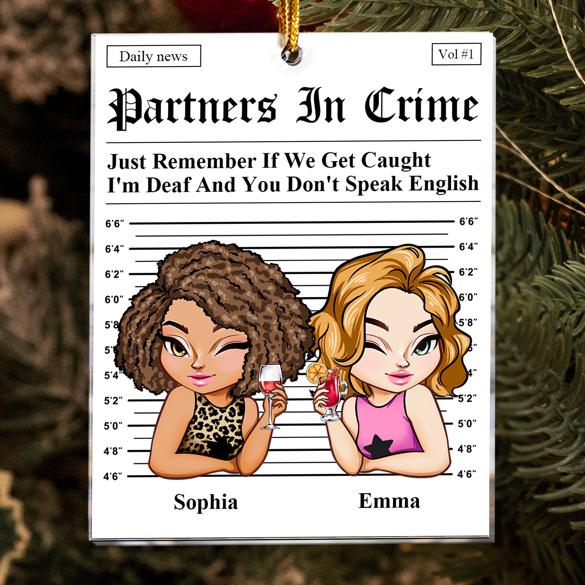 Partners In Crime - Daily News - Friendship Funny Gifts - Personalized Acrylic Ornament - Christmas Gift For Friend