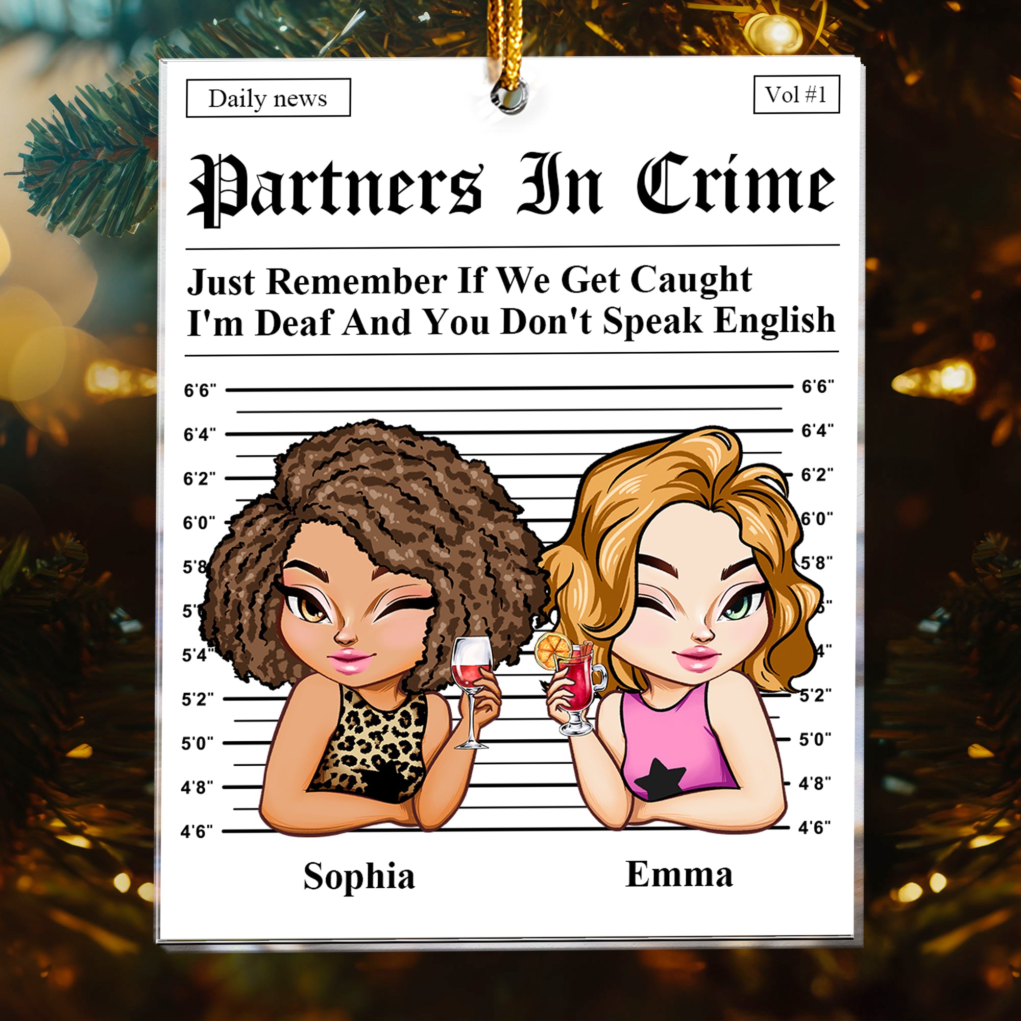 Partners In Crime - Daily News - Friendship Funny Gifts - Personalized Acrylic Ornament - Christmas Gift For Friend