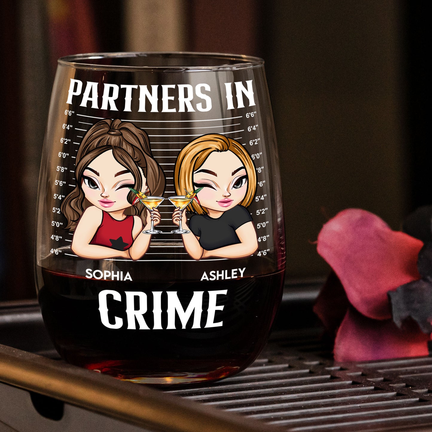 Partners In Crime Friendship Funny Version - Personalized Stemless Wine Glass