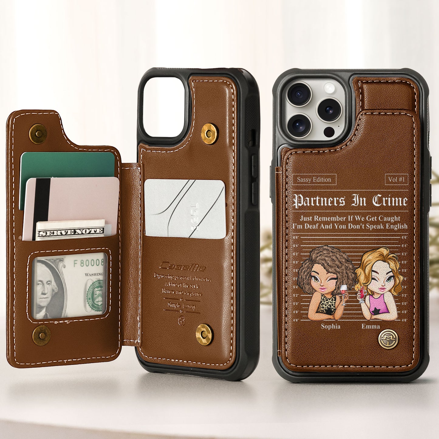 Partners In Crime Just Remember If We Get Caught - Personalized Leather Flip Wallet Phone Case