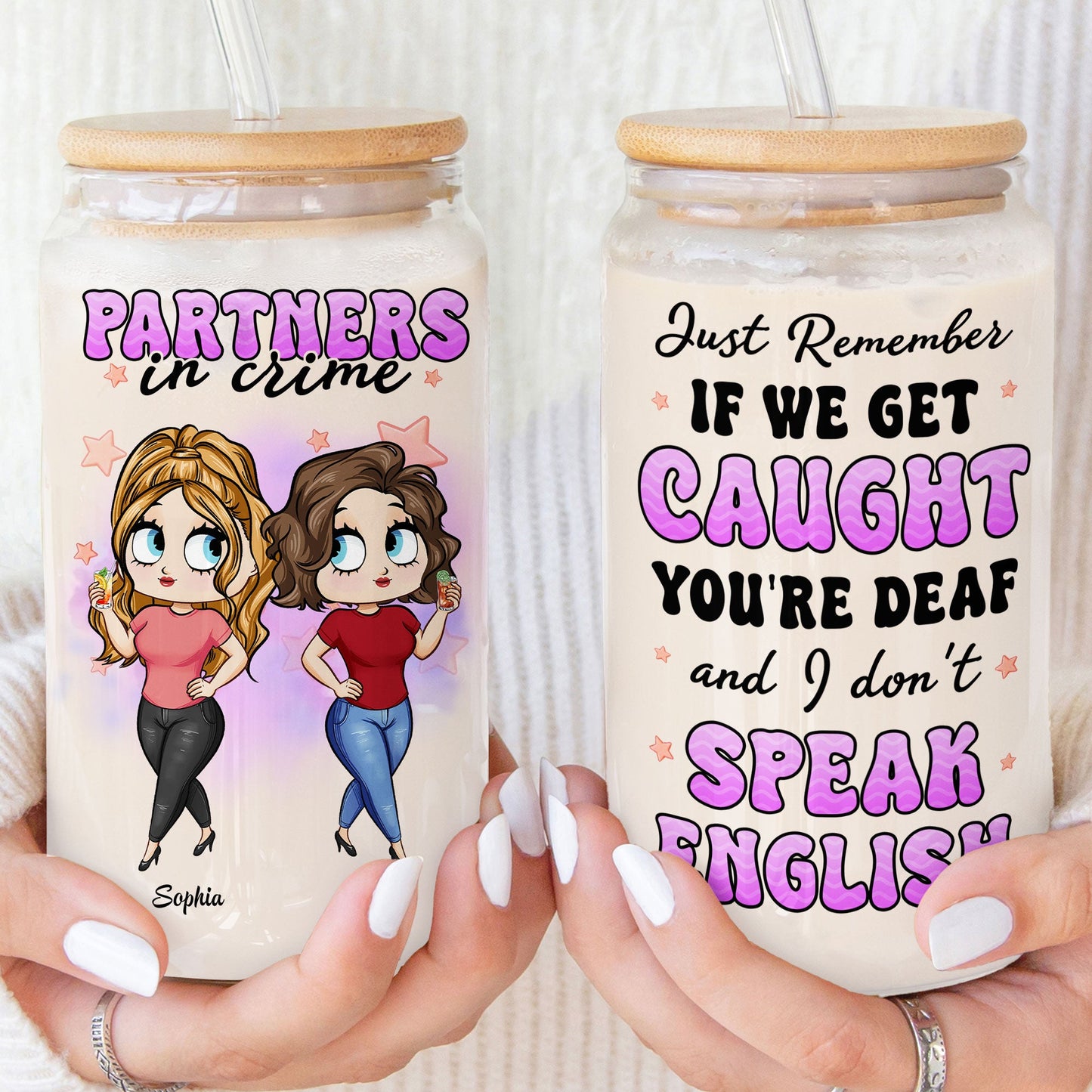 Partners In Crime - New Cartoon Style - Personalized Clear Glass Cup