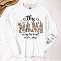 Patchwork Style This Grandma Wears Her Heart - Custom Long Sleeve T-Shirt