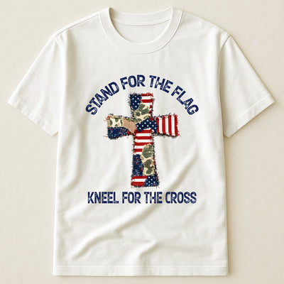 Patchwork Style USA Flag And Cross Print - Shirt