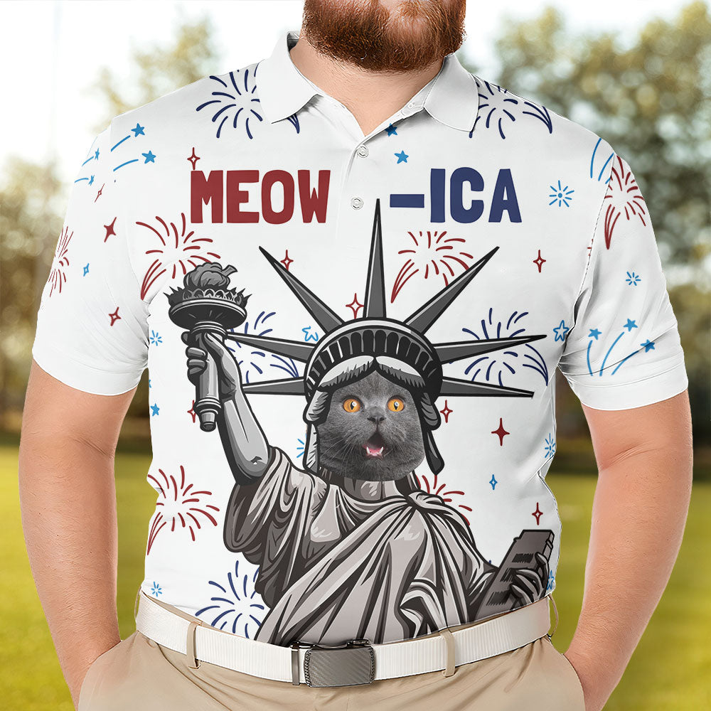 Patriotic Meowica - Personalized Photo Polo Shirt