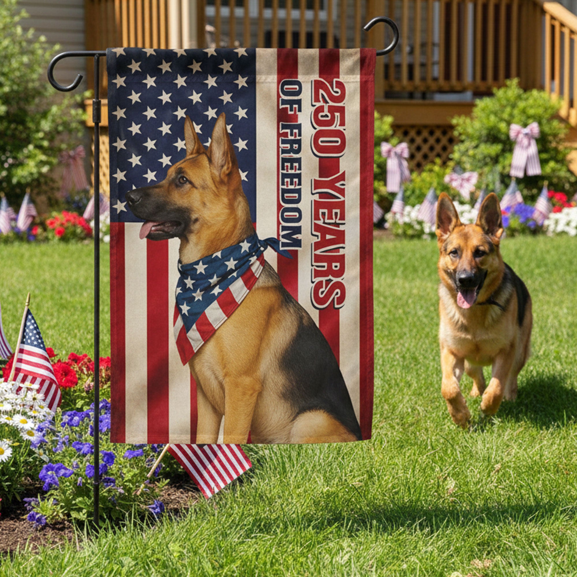 Patriotic Pet Salute - 250 Years Of Freedom - Personalized Photo Flag