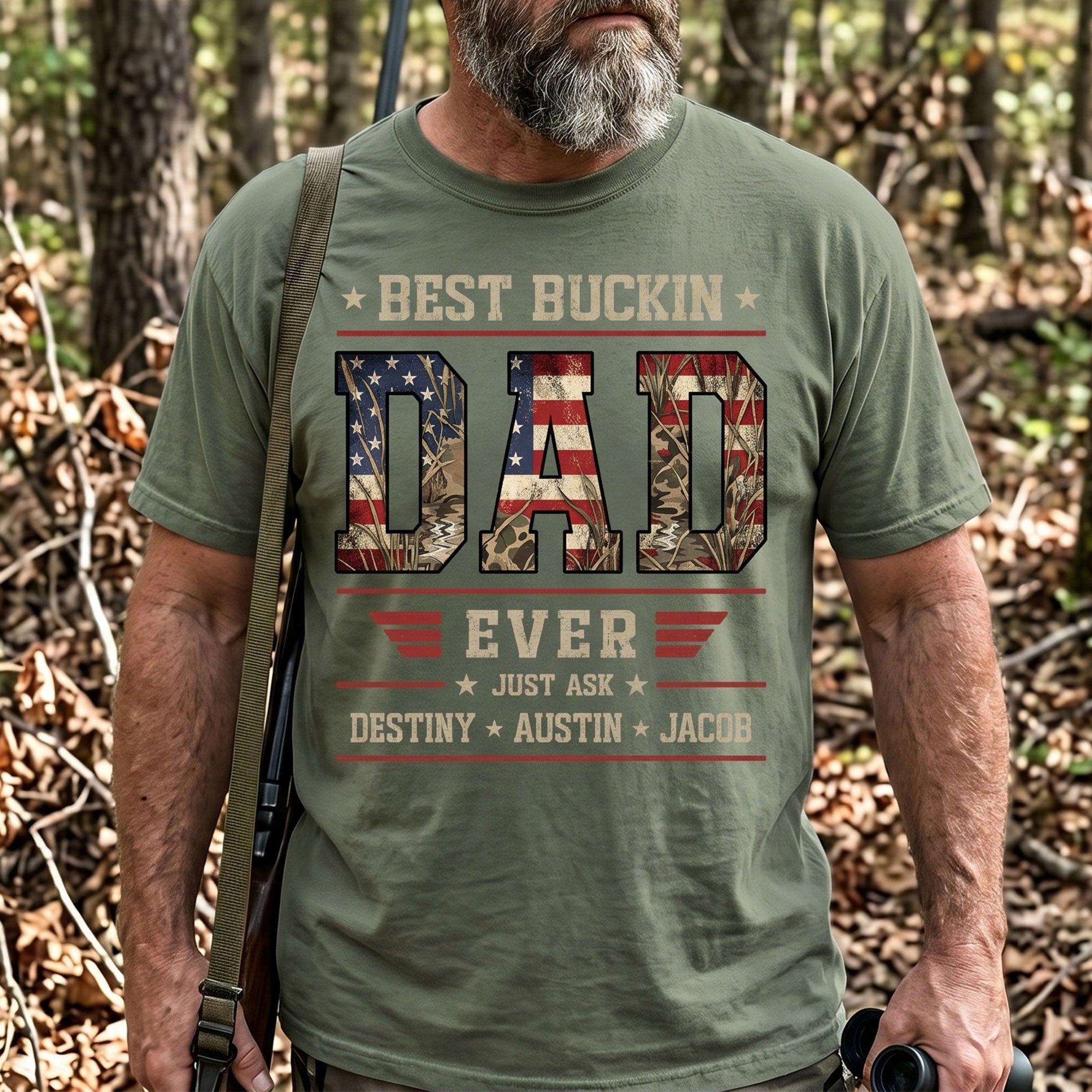 Patriotic-Hunting-Dad-Best-Buckin-Dad-Ever-Personalized-Shirt-1