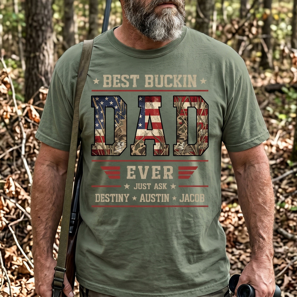 Patriotic-Hunting-Dad-Best-Buckin-Dad-Ever-Personalized-Shirt-1