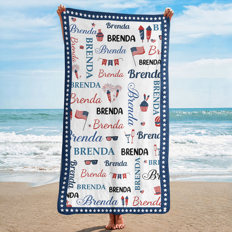 Patriotic-Repeating-Names-Gift-For-Self,-Friend,-Family-Personalized-Beach-Towel-2