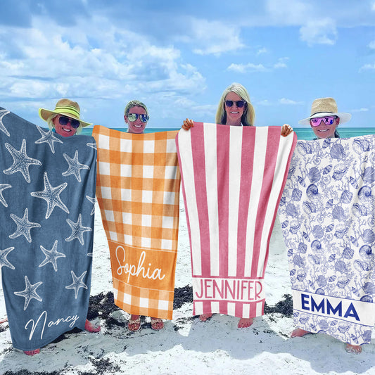 Pattern With Name Vacation Gift Bridesmaid Birthday Gift Girls Trip - Personalized Quick-Dry Beach Towel