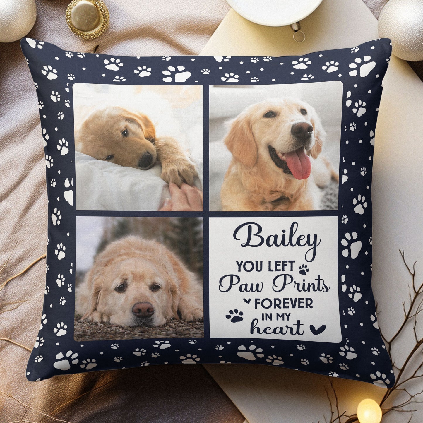 Paw Prints Forever In Our Hearts - Personalized Photo Pillow (Insert Included)