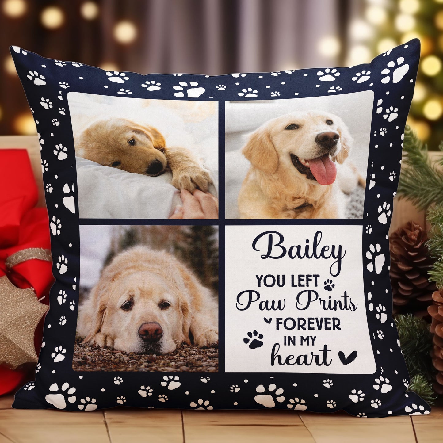 Paw Prints Forever In Our Hearts - Personalized Photo Pillow (Insert Included)