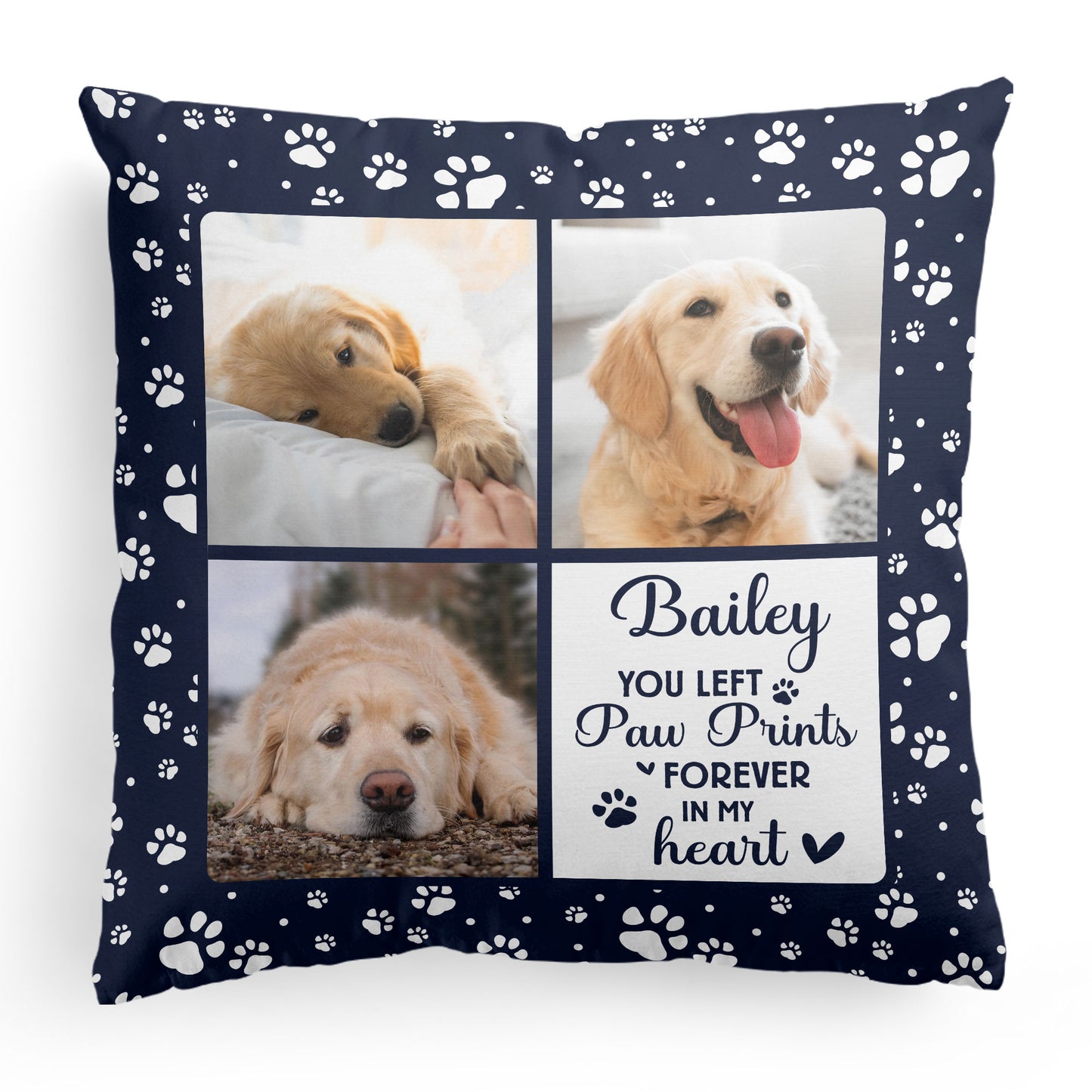 Paw Prints Forever In Our Hearts - Personalized Photo Pillow (Insert Included)