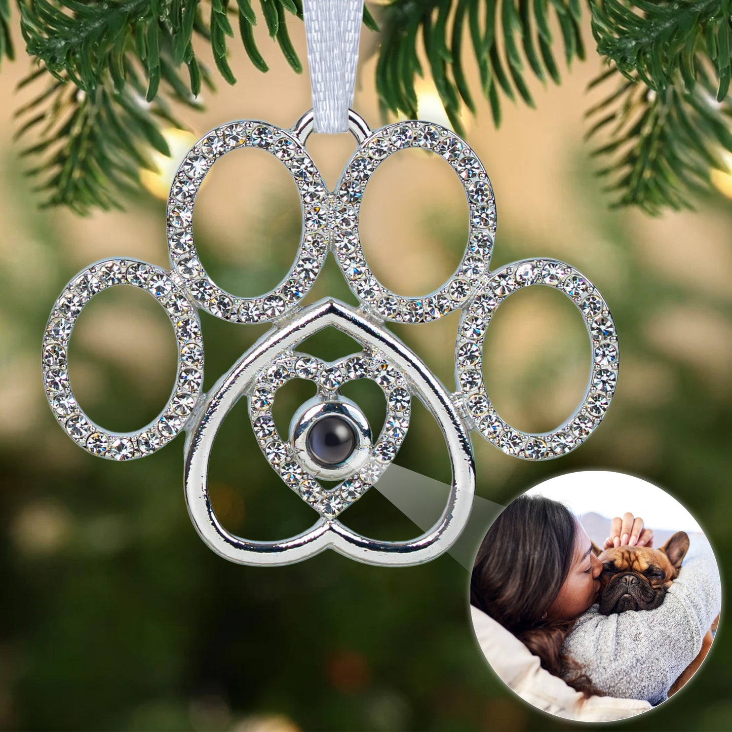 Paw-Shaped Keepsake - Personalized Photo Projection Ornament