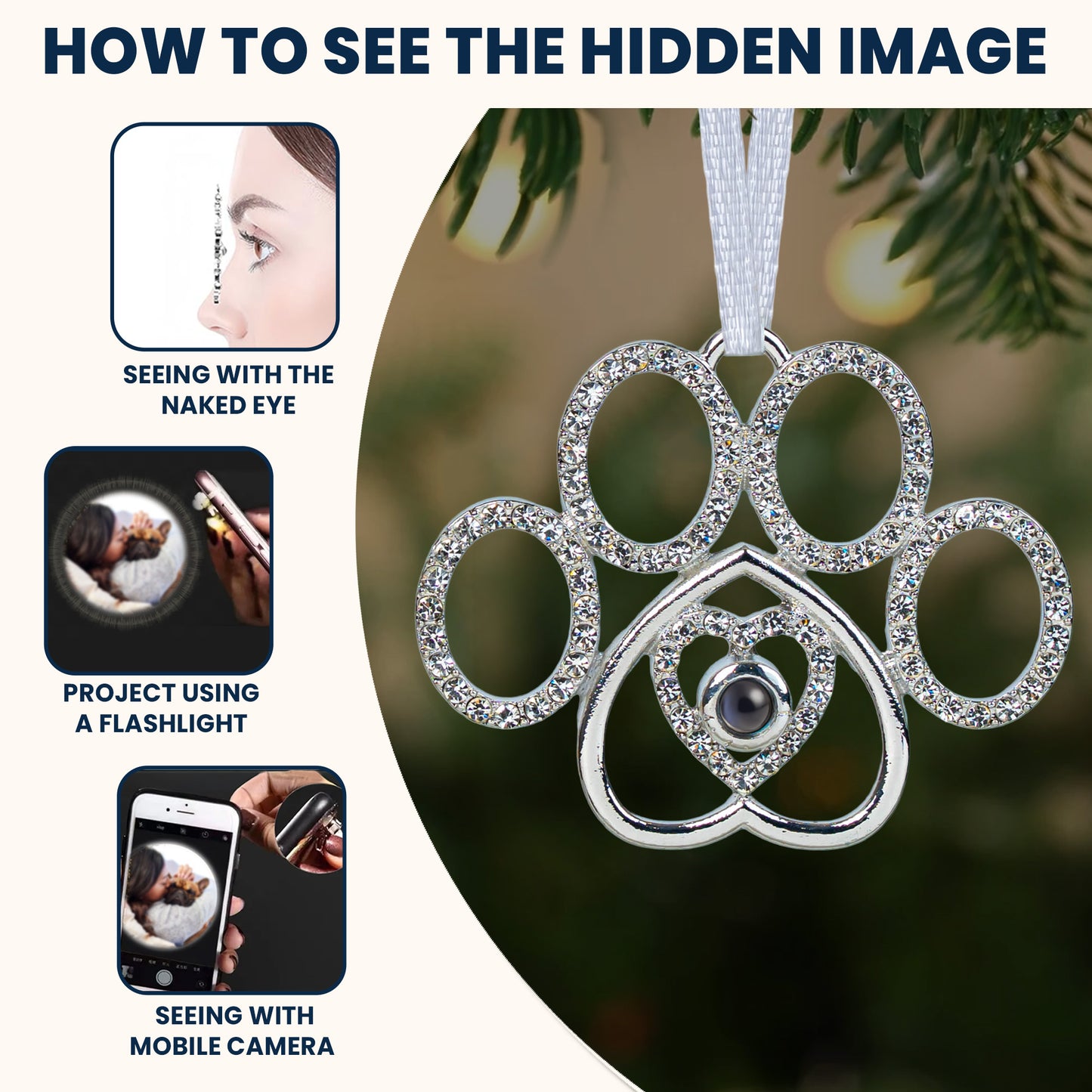 Paw-Shaped Keepsake - Personalized Photo Projection Ornament