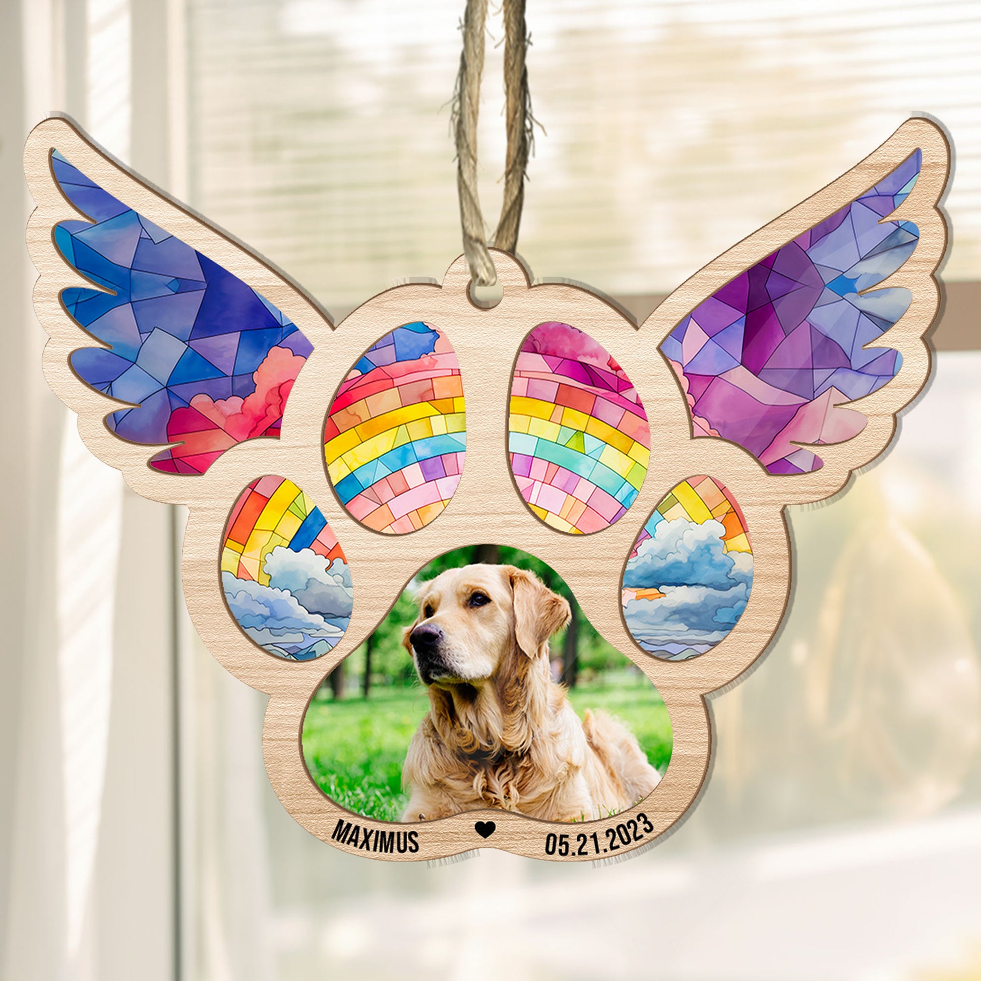 Pawprints On Hearts - Personalized Suncatcher Photo Ornament (Insert Included)