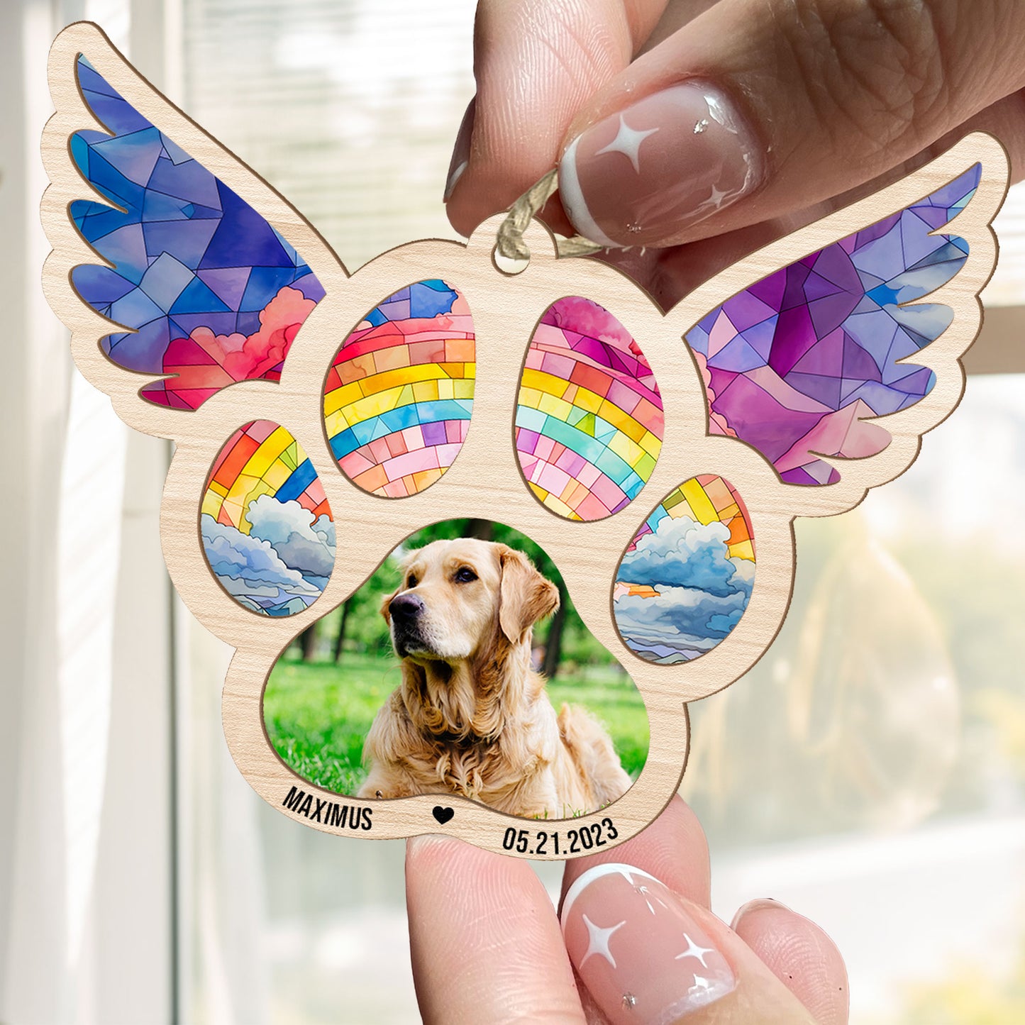 Pawprints On Hearts - Personalized Suncatcher Photo Ornament (Insert Included)