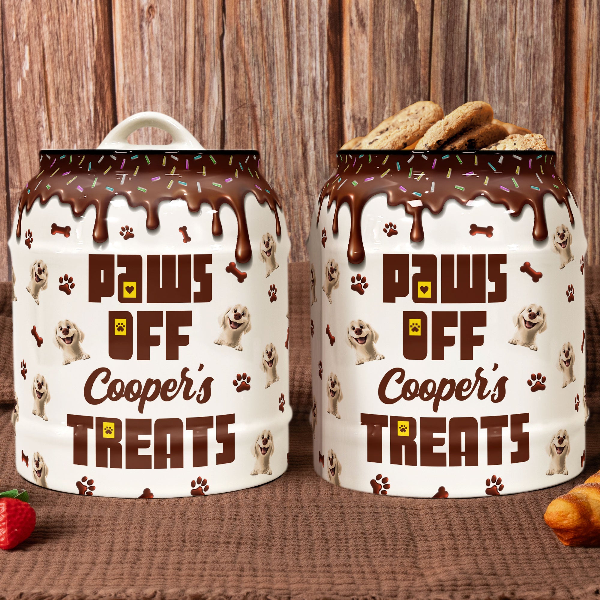 Paws Off Dog Treats Melting Chocolate Drip Style - Personalized Cookie Jar