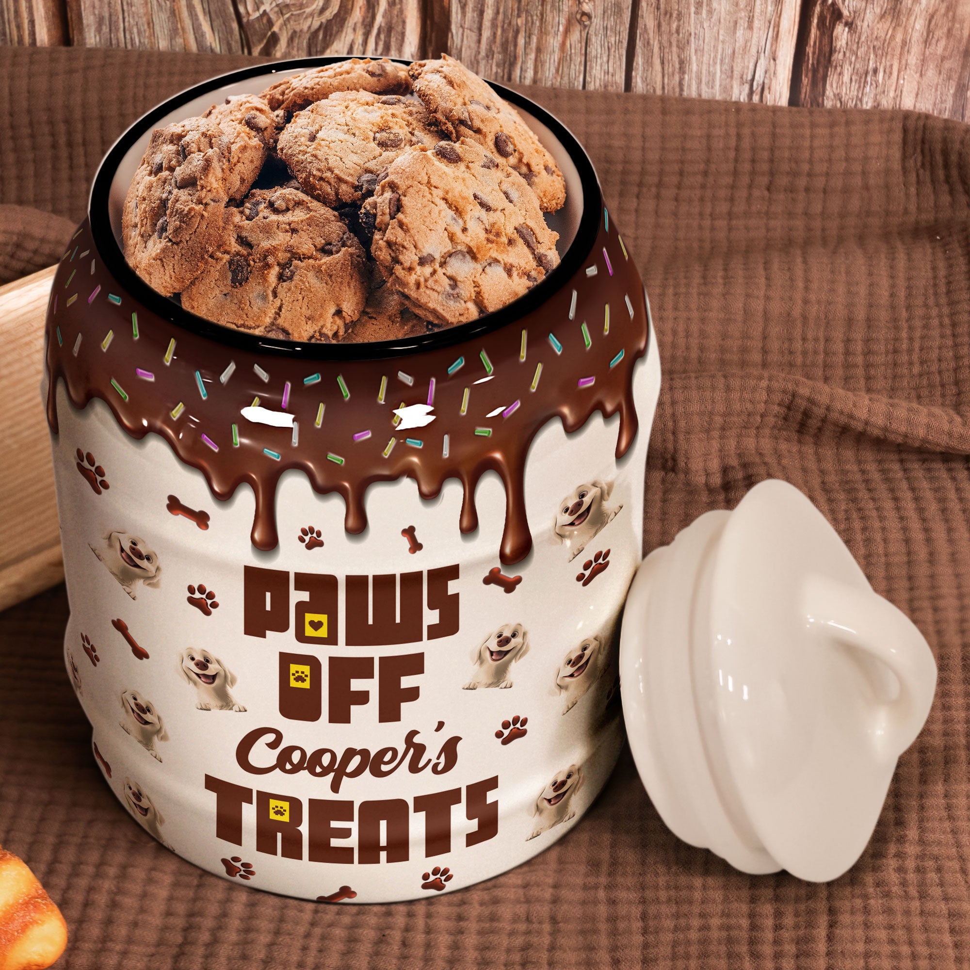 Paws Off Dog Treats Melting Chocolate Drip Style - Personalized Cookie Jar