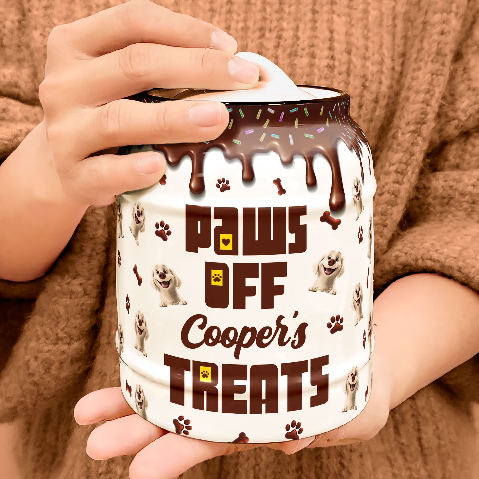 Paws Off Dog Treats Melting Chocolate Drip Style - Personalized Cookie Jar