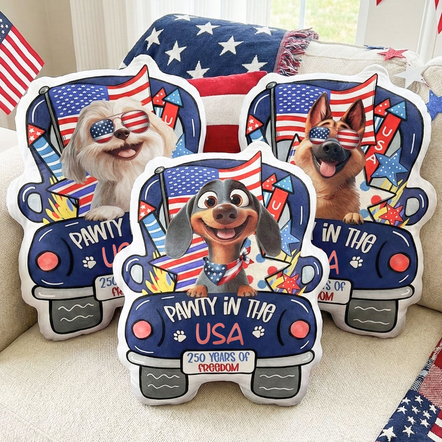 Pawty In The USA - Personalized Custom Shaped Pillow